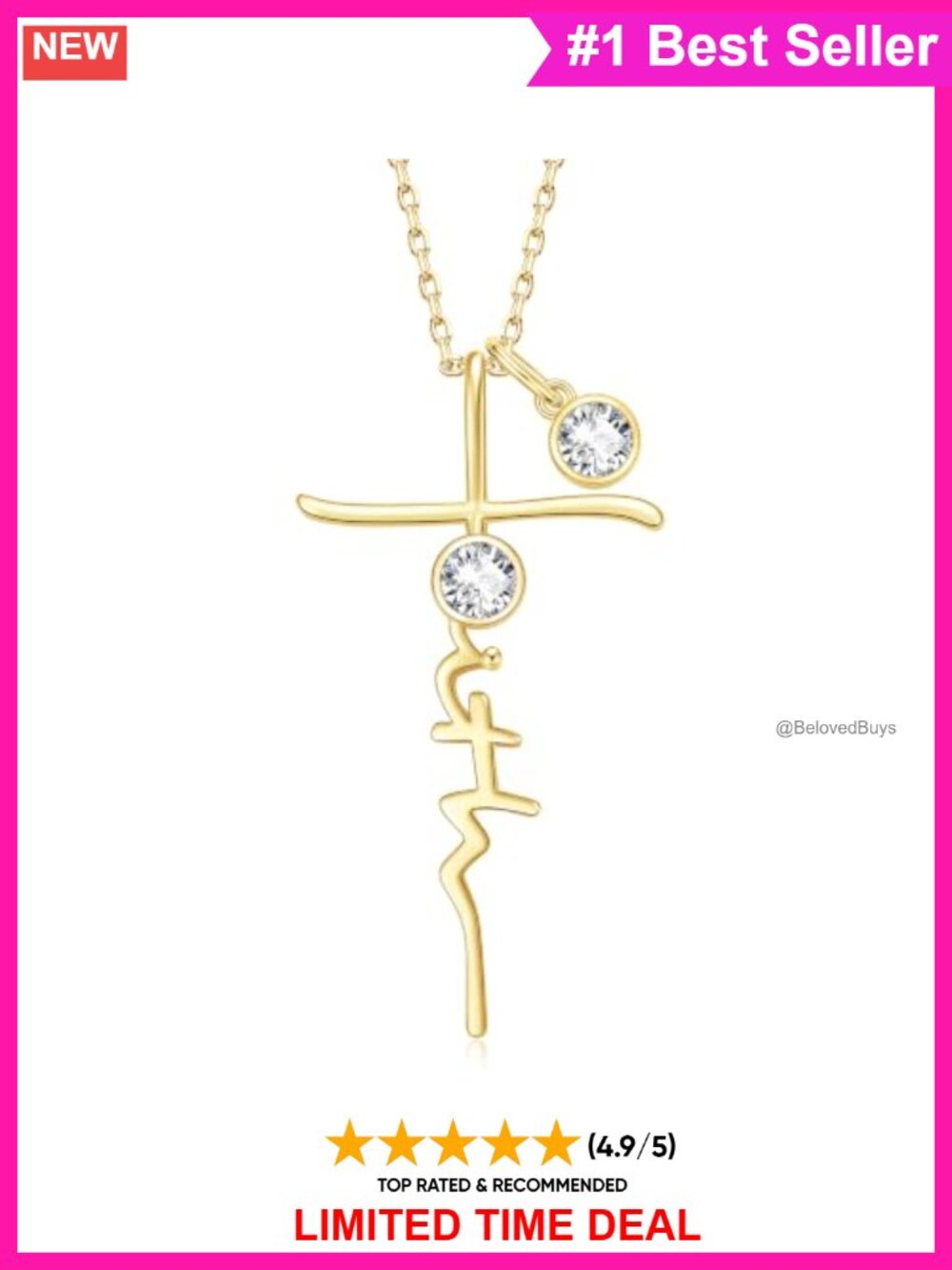 Cross Faith Double Birthstone Necklace 14k Gold Plated Christian Pendant